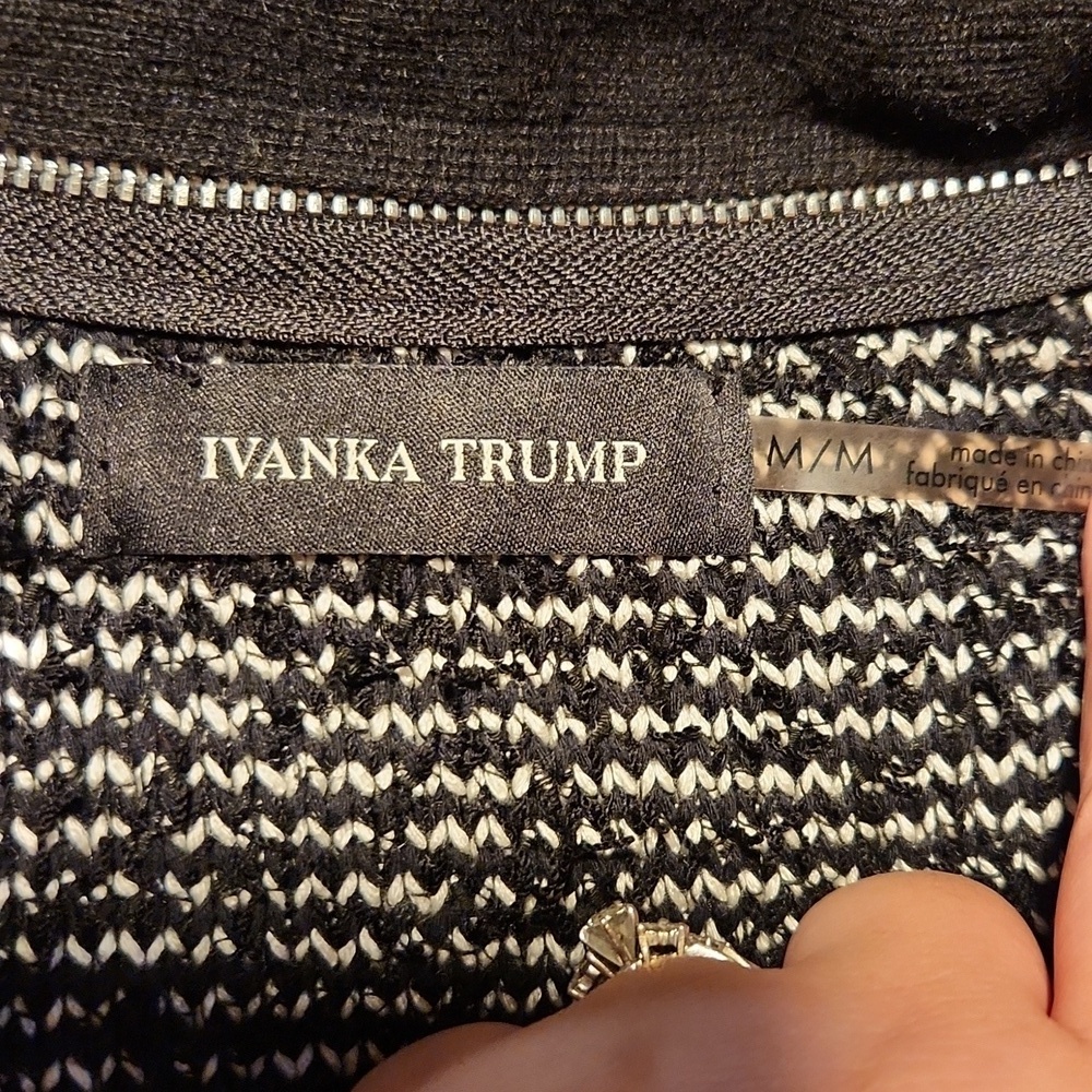 Ivanka Trump Black Zipper Detail Open Fringe Knit Cardigan Size M Fall Winter - Picture 7 of 9